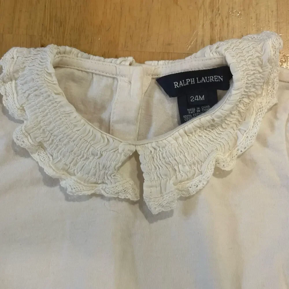 Ralph Lauren Cream Top sz 24m Peter pan collar top Long Sleeve Shirt